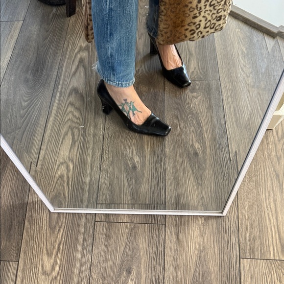 Italian leather Black Square-Toe block Heels size 9 - Picture 3 of 13